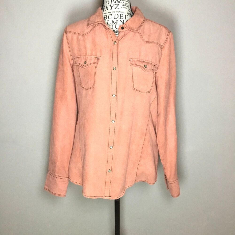 Peach western faux sided shirt button down super soft popper buttons Western M